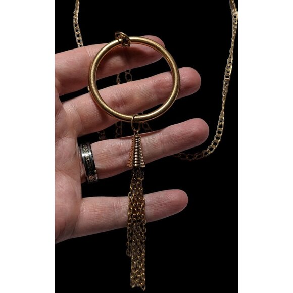 Bohemian Gold Hoop Pendant Tassel Neckalce - Picture 5 of 8